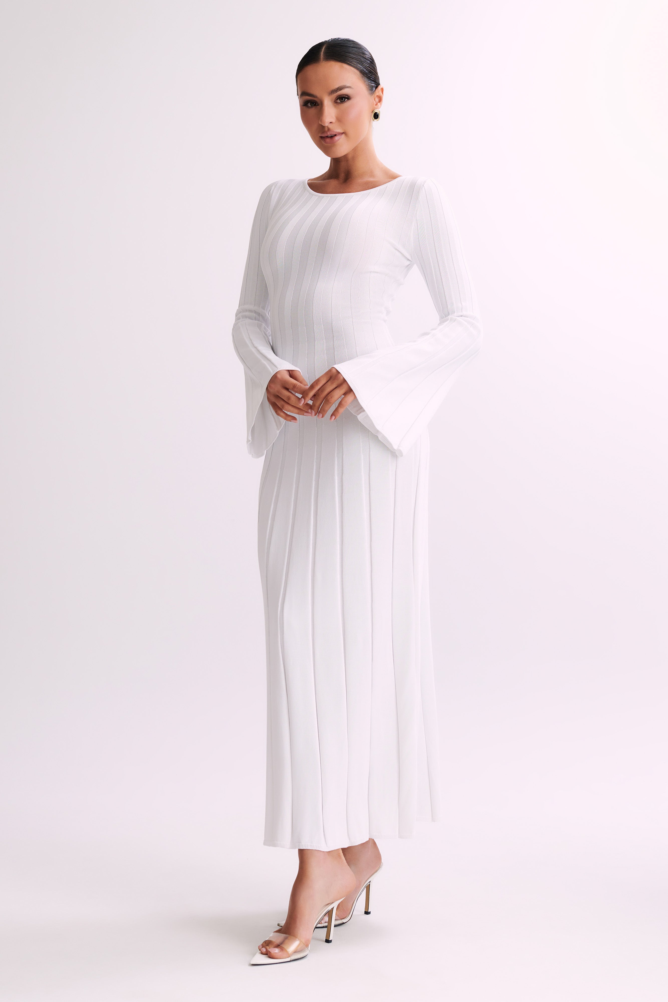 Mabel Long Sleeve Knit Maxi Dress - White-My Chic Way.All Rights Reserved