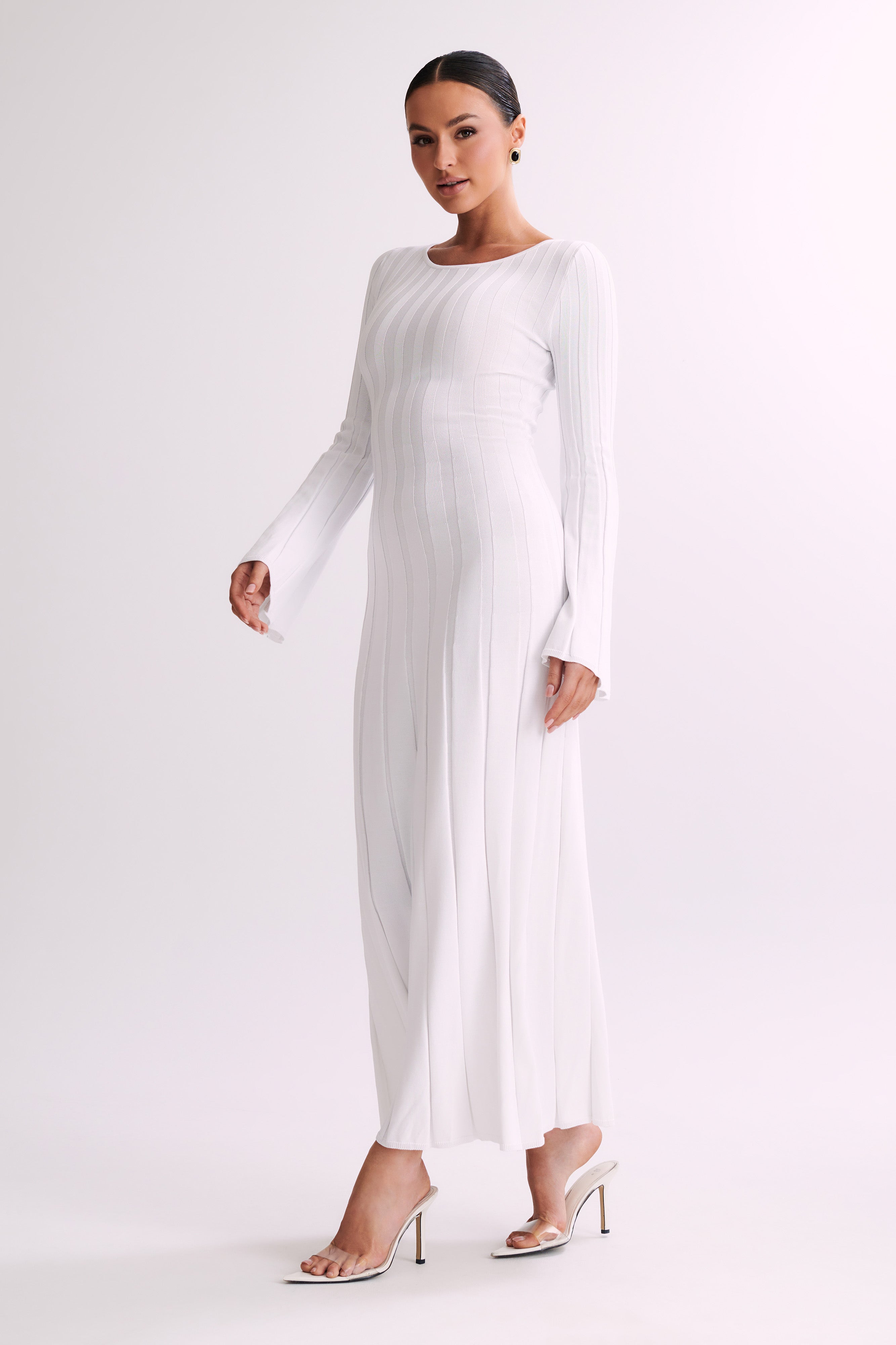Mabel Long Sleeve Knit Maxi Dress - White-My Chic Way.All Rights Reserved
