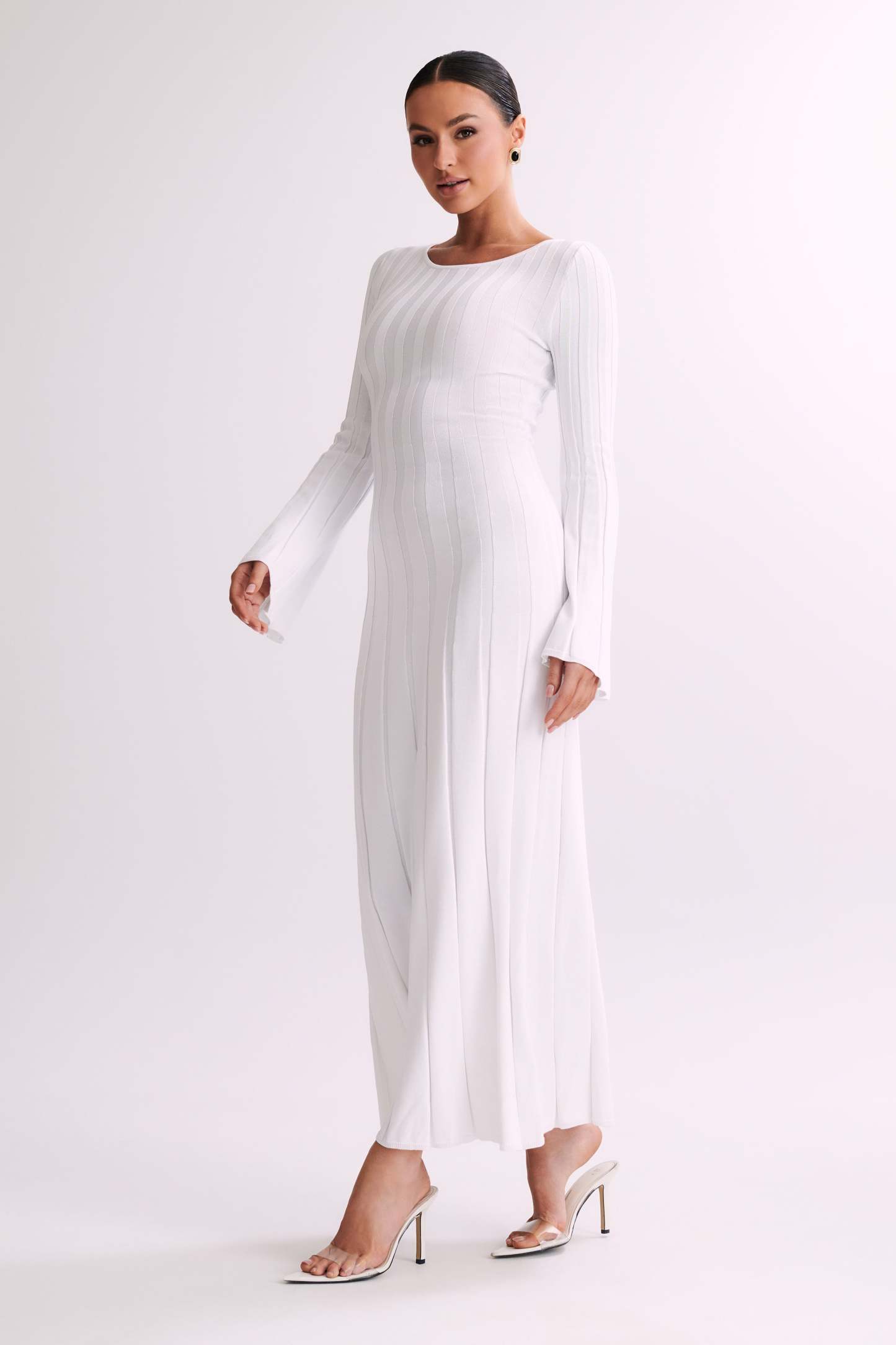Mabel Long Sleeve Knit Maxi Dress - White-My Chic Way.All Rights Reserved