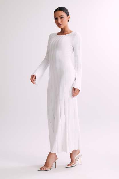 Mabel Long Sleeve Knit Maxi Dress - White-My Chic Way.All Rights Reserved