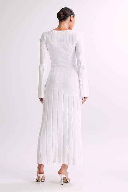 Mabel Long Sleeve Knit Maxi Dress - White-My Chic Way.All Rights Reserved