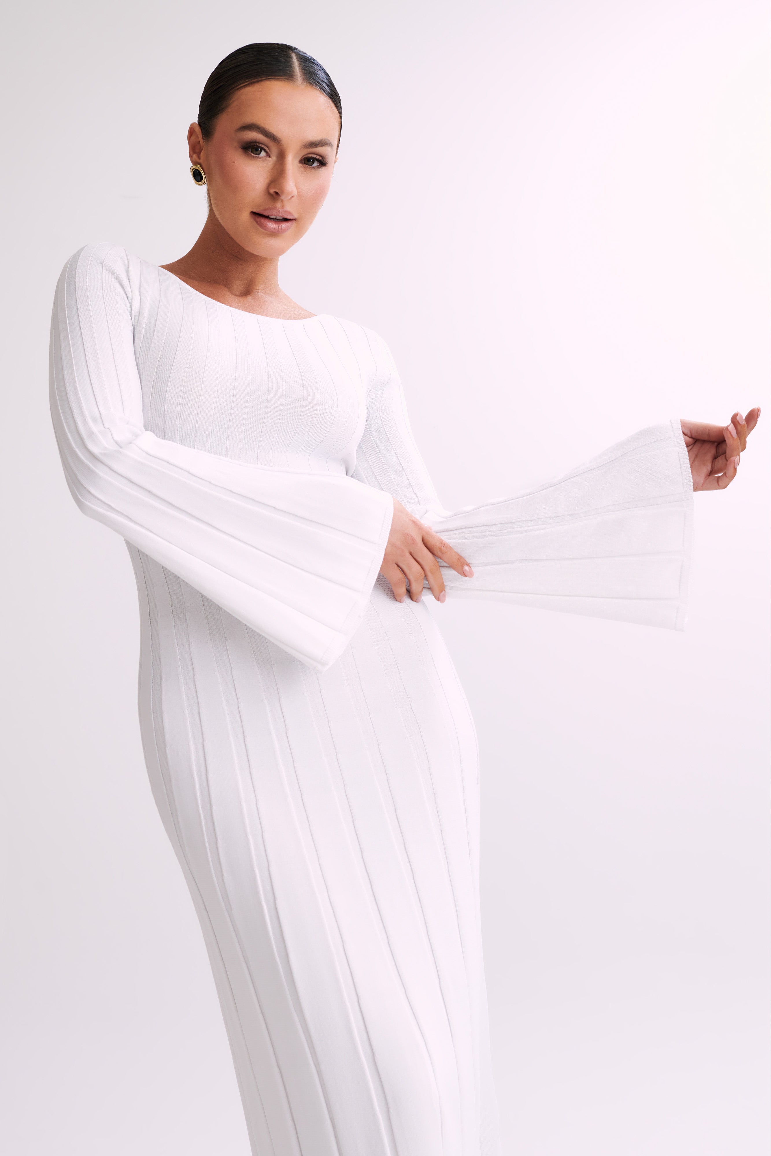 Mabel Long Sleeve Knit Maxi Dress - White-My Chic Way.All Rights Reserved