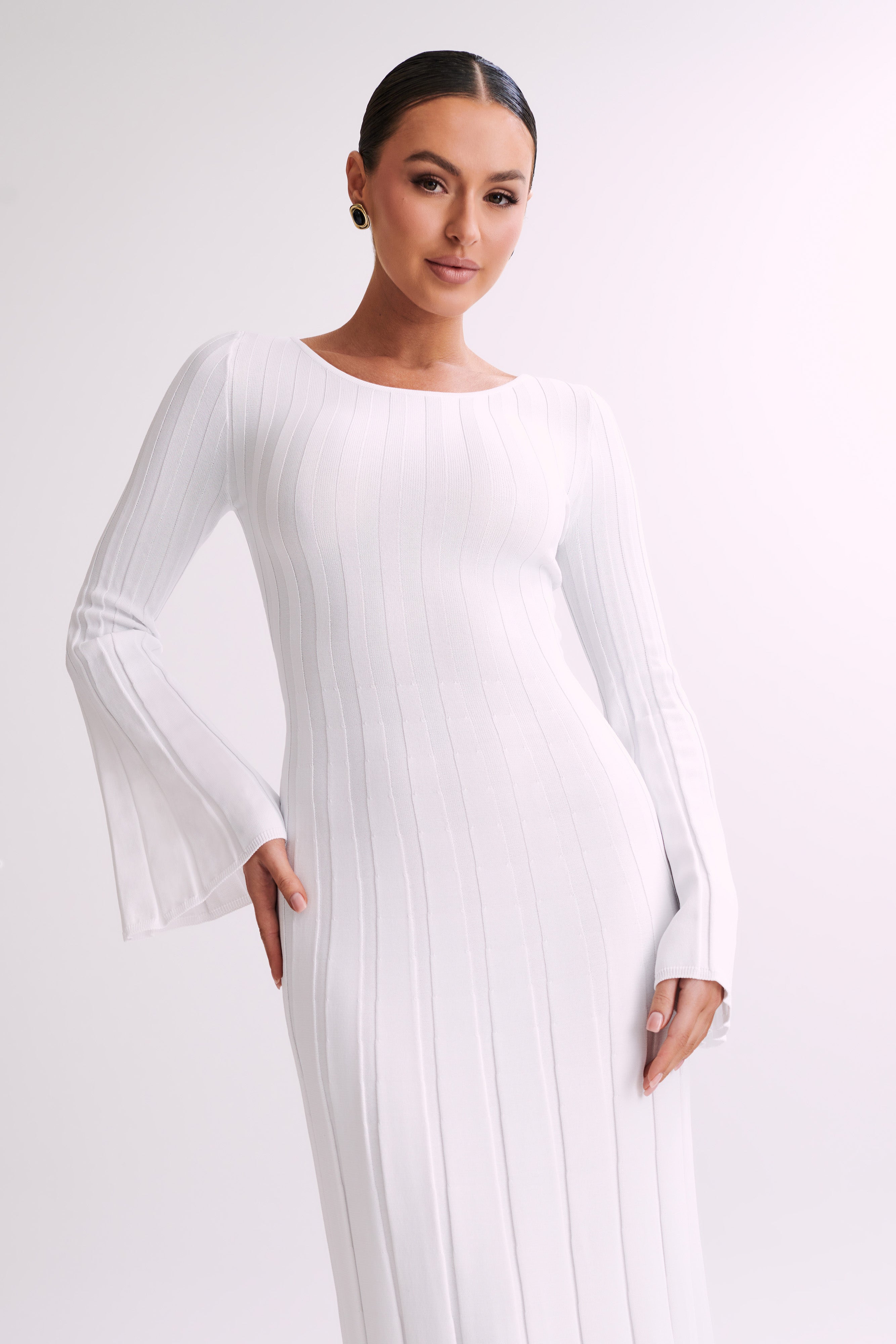 Mabel Long Sleeve Knit Maxi Dress - White-My Chic Way.All Rights Reserved