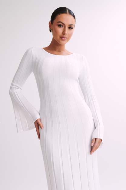 Mabel Long Sleeve Knit Maxi Dress - White-My Chic Way.All Rights Reserved