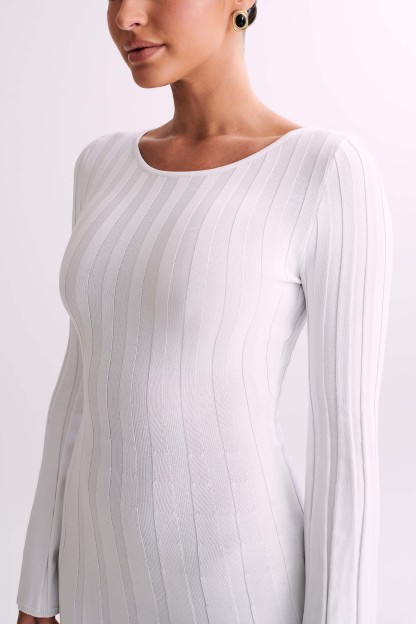 Mabel Long Sleeve Knit Maxi Dress - White-My Chic Way.All Rights Reserved