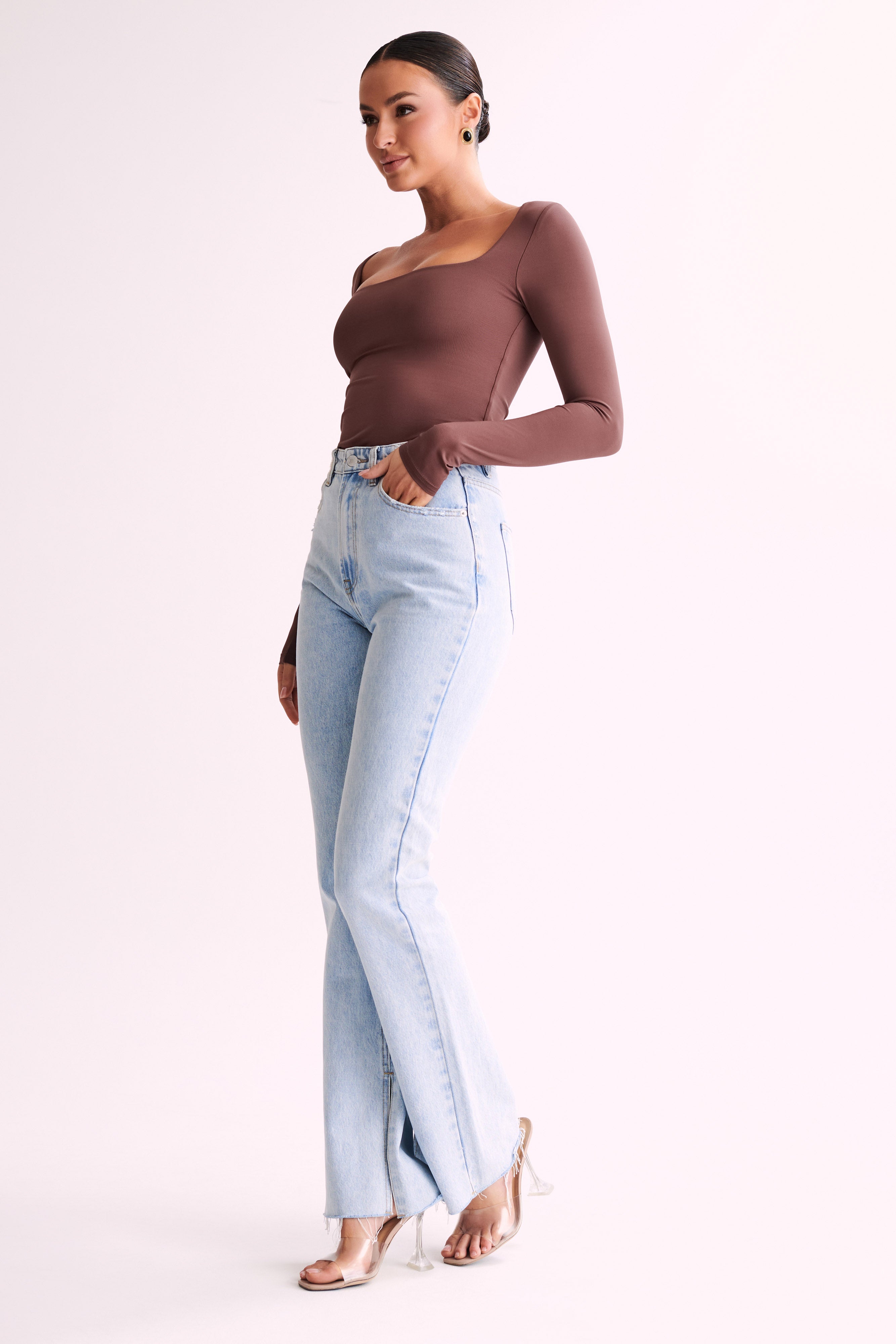 Bridget Recycled Nylon Long Sleeve Top - Mocha-My Chic Way.All Rights Reserved