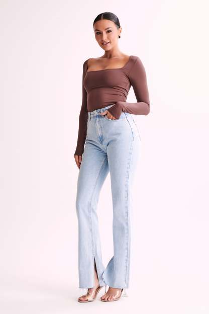 Bridget Recycled Nylon Long Sleeve Top - Mocha-My Chic Way.All Rights Reserved