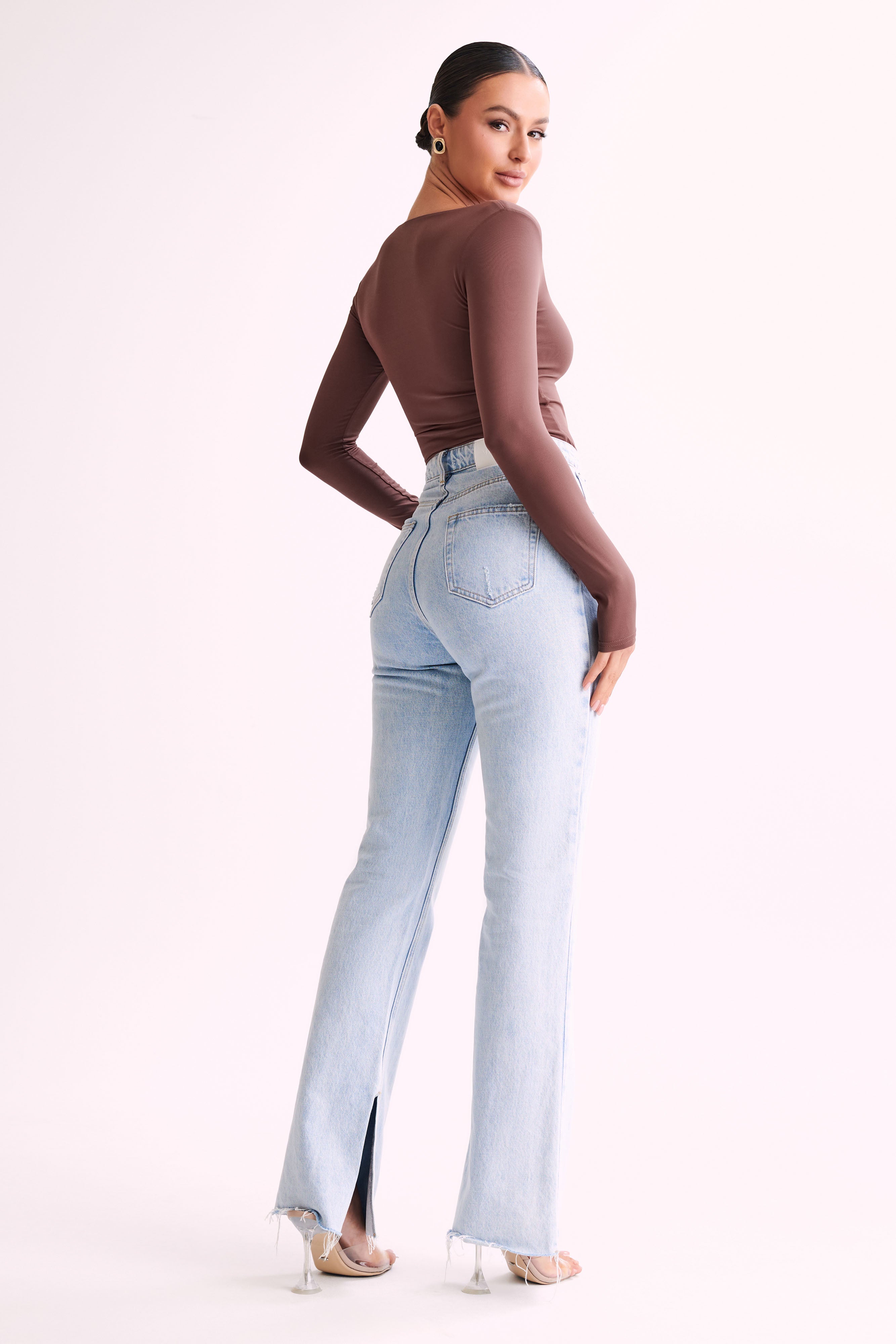 Bridget Recycled Nylon Long Sleeve Top - Mocha-My Chic Way.All Rights Reserved