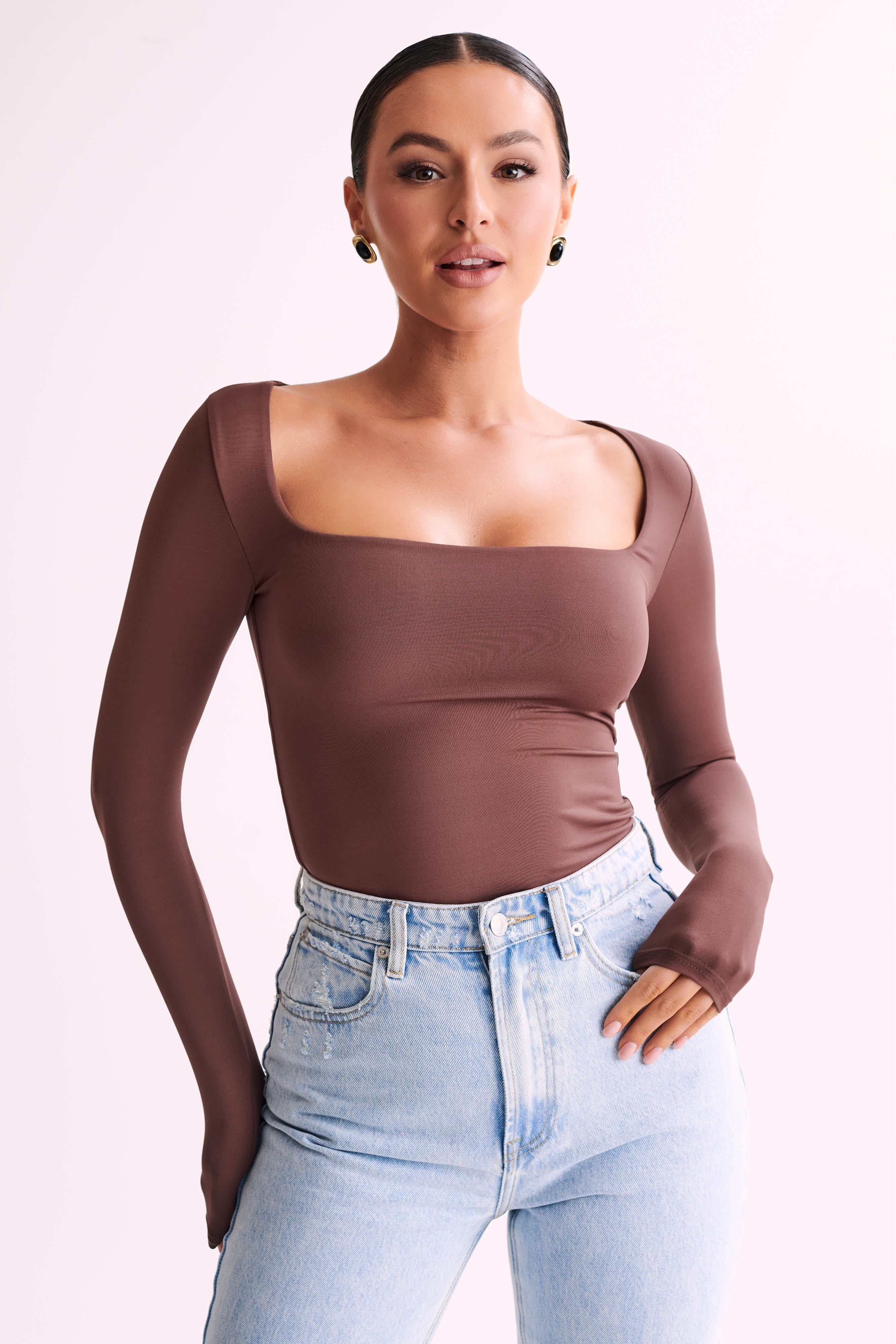 Bridget Recycled Nylon Long Sleeve Top - Mocha-My Chic Way.All Rights Reserved
