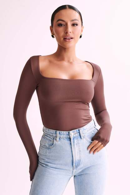 Bridget Recycled Nylon Long Sleeve Top - Mocha-My Chic Way.All Rights Reserved