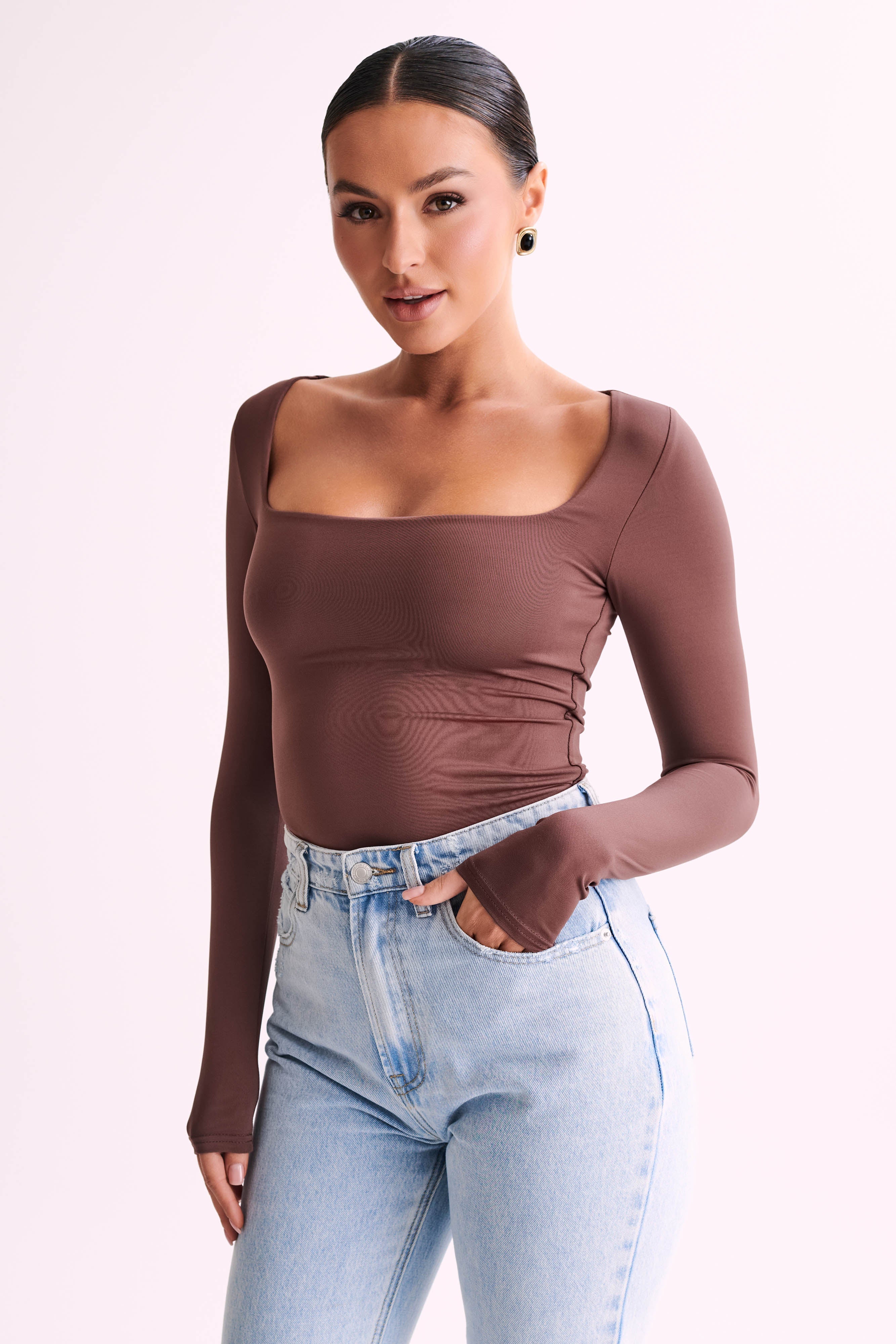 Bridget Recycled Nylon Long Sleeve Top - Mocha-My Chic Way.All Rights Reserved