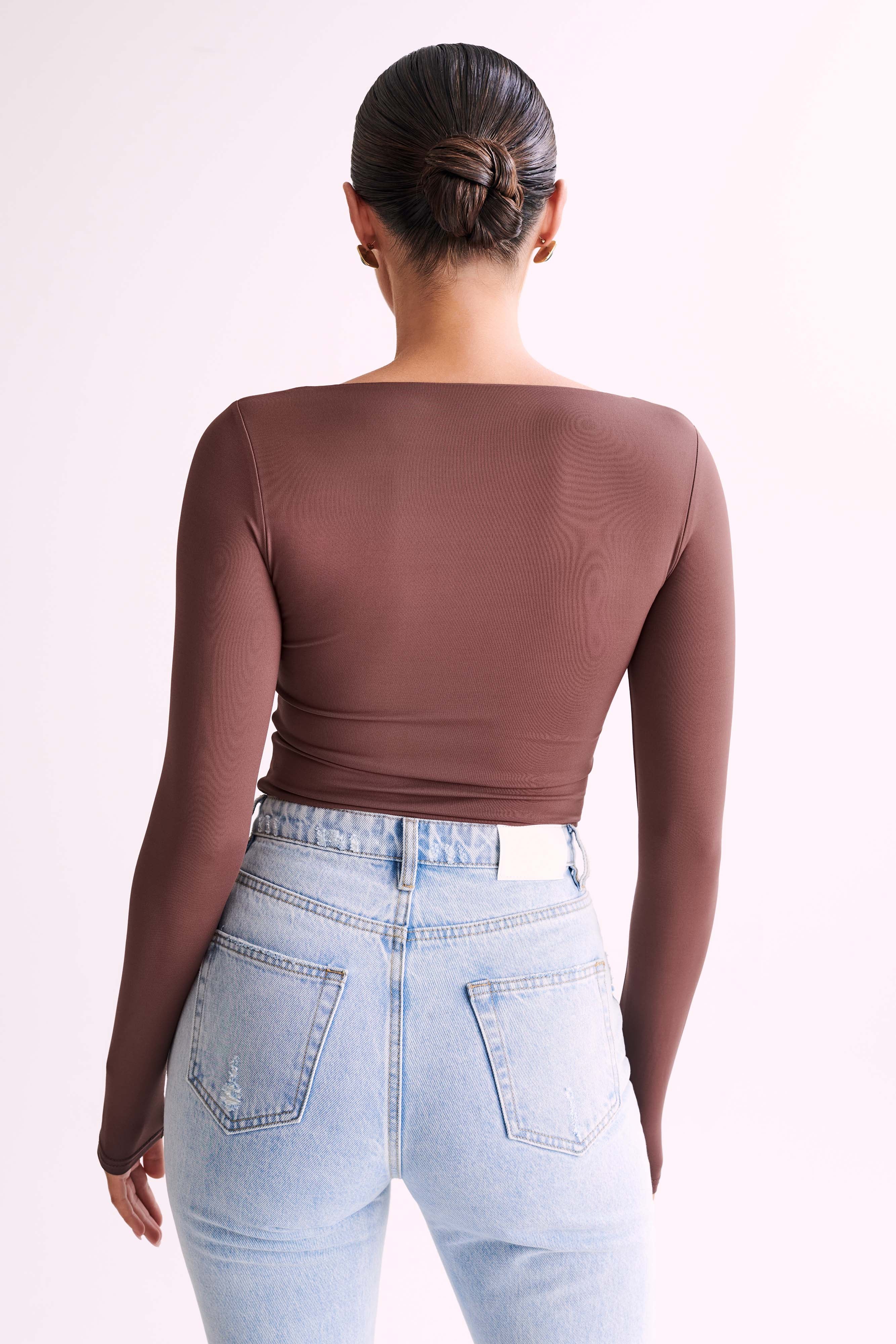 Bridget Recycled Nylon Long Sleeve Top - Mocha-My Chic Way.All Rights Reserved