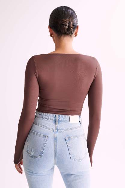 Bridget Recycled Nylon Long Sleeve Top - Mocha-My Chic Way.All Rights Reserved