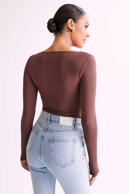 Bridget Recycled Nylon Long Sleeve Top - Mocha-My Chic Way.All Rights Reserved
