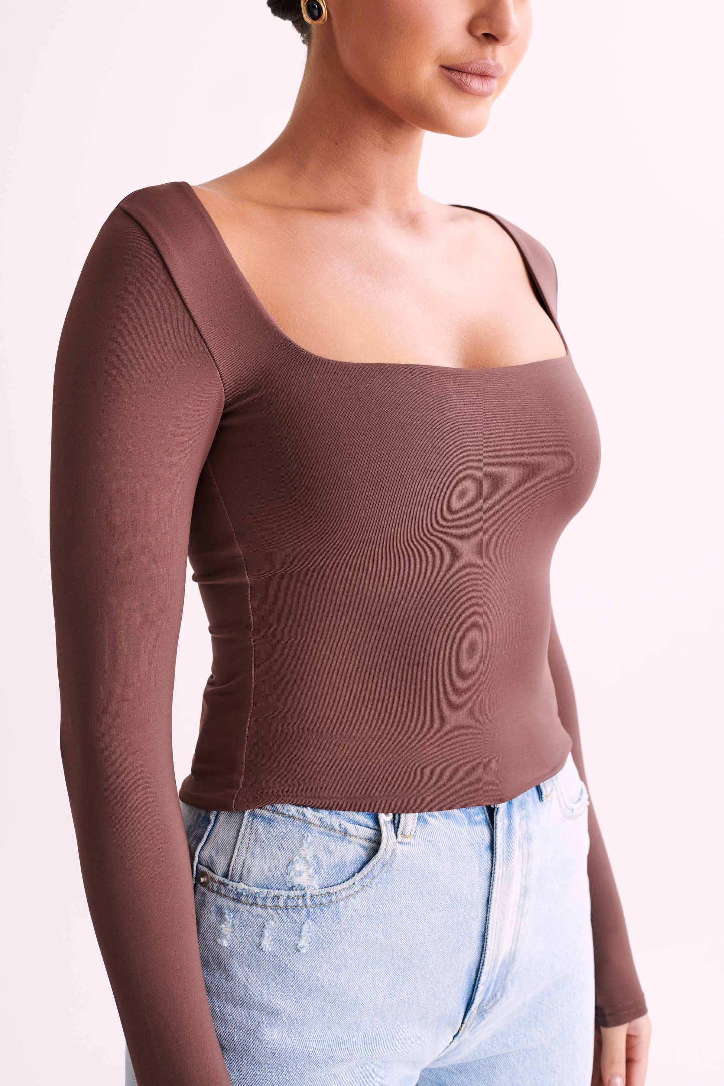 Bridget Recycled Nylon Long Sleeve Top - Mocha-My Chic Way.All Rights Reserved