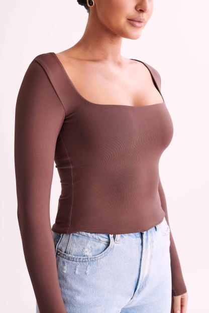 Bridget Recycled Nylon Long Sleeve Top - Mocha-My Chic Way.All Rights Reserved