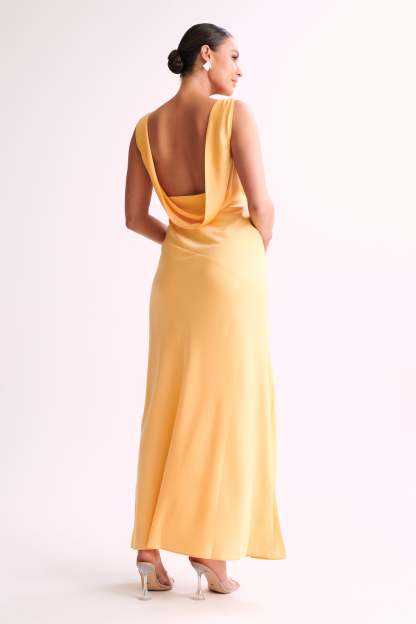 Nadia Maxi Satin Dress With Back Cowl - Lemon-My Chic Way.All Rights Reserved