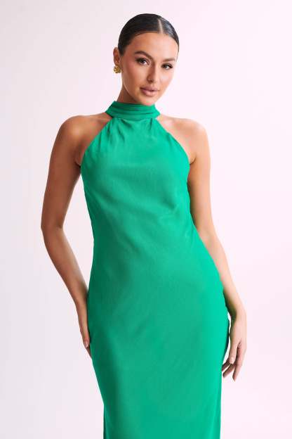 Claire Satin Drape Back Maxi Dress with Split - Green-My Chic Way.All Rights Reserved