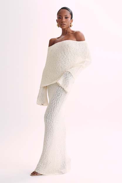 Marisol Off Shoulder Boucle Maxi Dress - Ivory-My Chic Way.All Rights Reserved