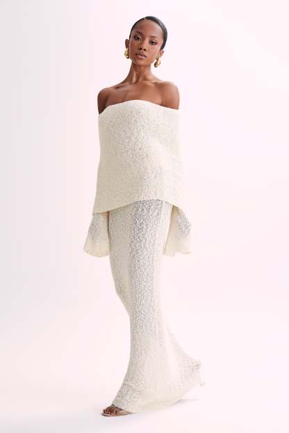 Marisol Off Shoulder Boucle Maxi Dress - Ivory-My Chic Way.All Rights Reserved