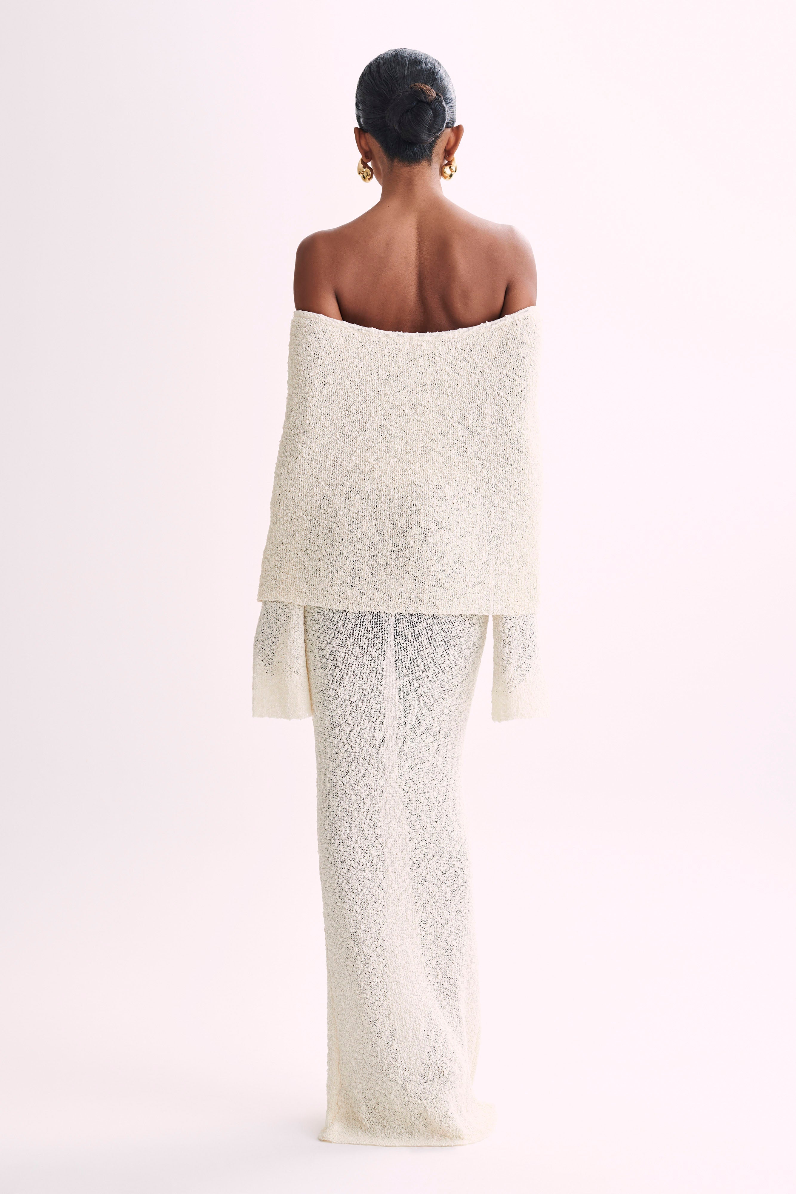 Marisol Off Shoulder Boucle Maxi Dress - Ivory-My Chic Way.All Rights Reserved