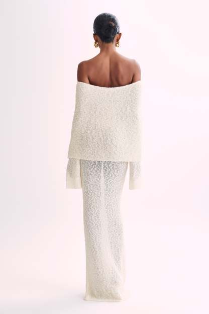 Marisol Off Shoulder Boucle Maxi Dress - Ivory-My Chic Way.All Rights Reserved