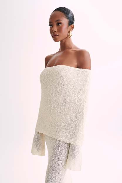Marisol Off Shoulder Boucle Maxi Dress - Ivory-My Chic Way.All Rights Reserved
