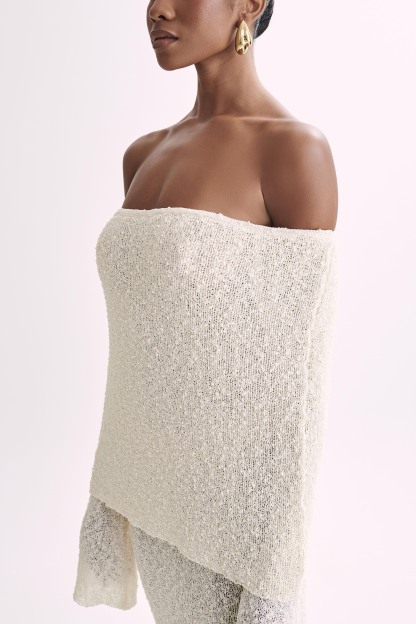 Marisol Off Shoulder Boucle Maxi Dress - Ivory-My Chic Way.All Rights Reserved