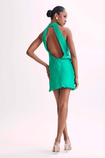Claire Shiny A Line Mini Dress - Green-My Chic Way.All Rights Reserved