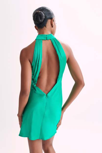 Claire Shiny A Line Mini Dress - Green-My Chic Way.All Rights Reserved