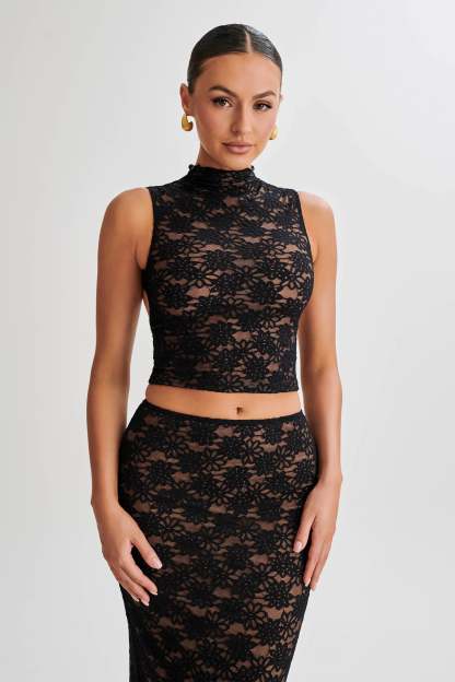 Elska Lace High Neck Top - Black-My Chic Way.All Rights Reserved
