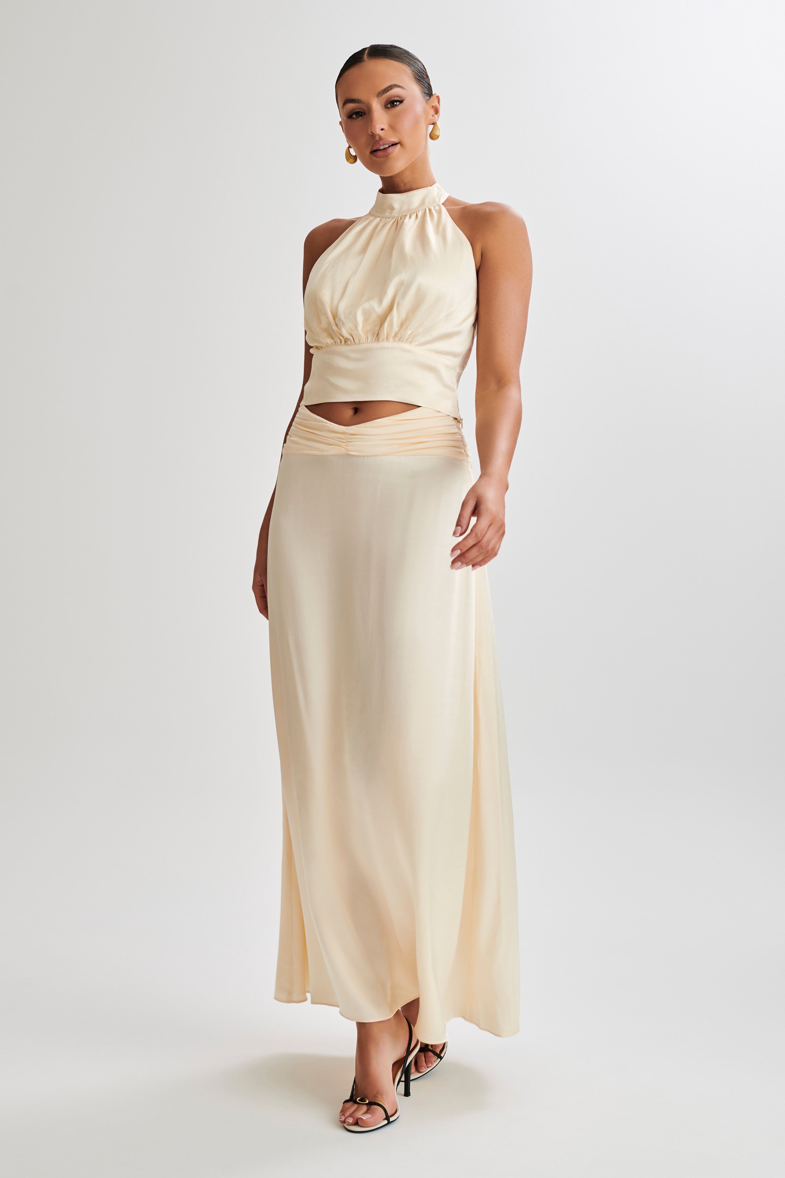 Clara Satin Ruched Maxi Skirt - Buttercream-My Chic Way.All Rights Reserved