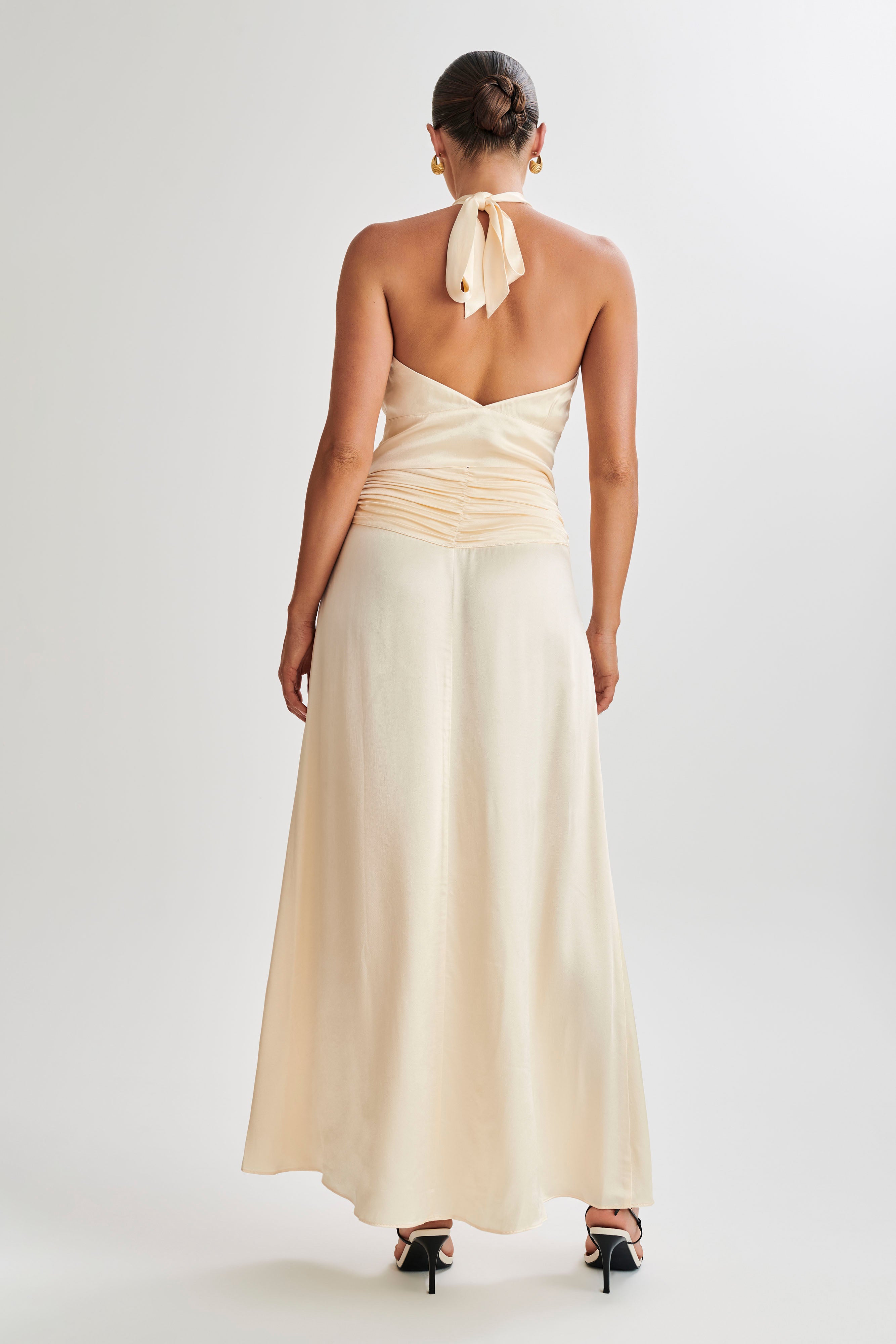 Clara Satin Ruched Maxi Skirt - Buttercream-My Chic Way.All Rights Reserved