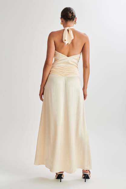 Clara Satin Ruched Maxi Skirt - Buttercream-My Chic Way.All Rights Reserved