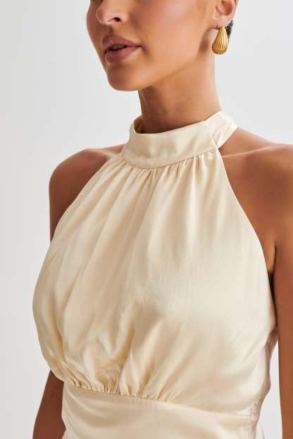 Clara Satin Halter Top - Buttercream-My Chic Way.All Rights Reserved