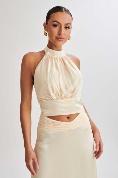 Clara Satin Halter Top - Buttercream-My Chic Way.All Rights Reserved