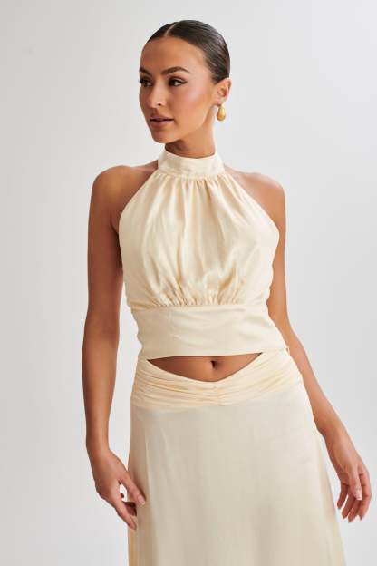 Clara Satin Halter Top - Buttercream-My Chic Way.All Rights Reserved