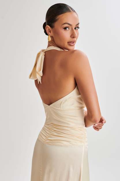 Clara Satin Halter Top - Buttercream-My Chic Way.All Rights Reserved