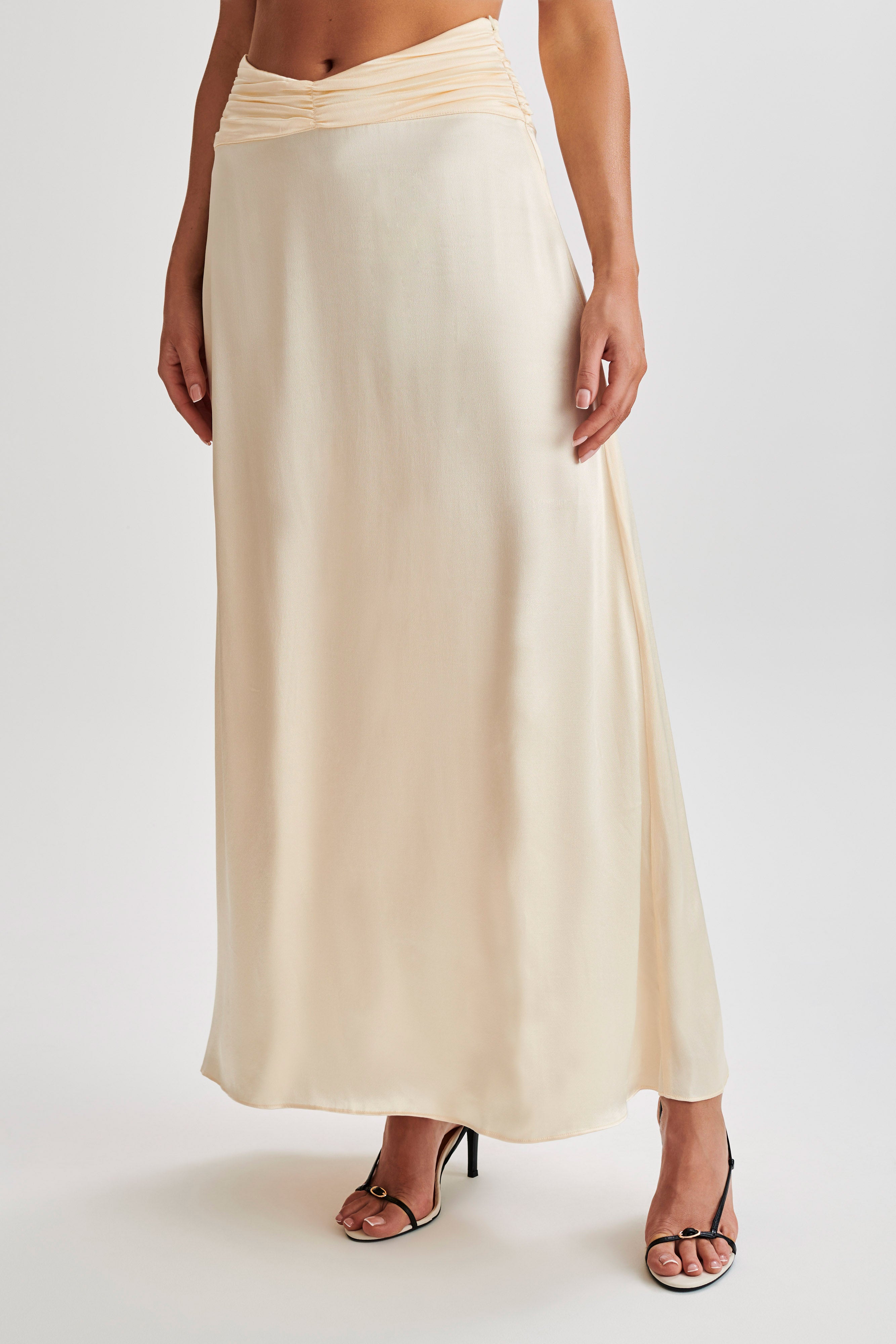 Clara Satin Ruched Maxi Skirt - Buttercream-My Chic Way.All Rights Reserved