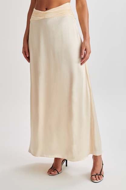 Clara Satin Ruched Maxi Skirt - Buttercream-My Chic Way.All Rights Reserved
