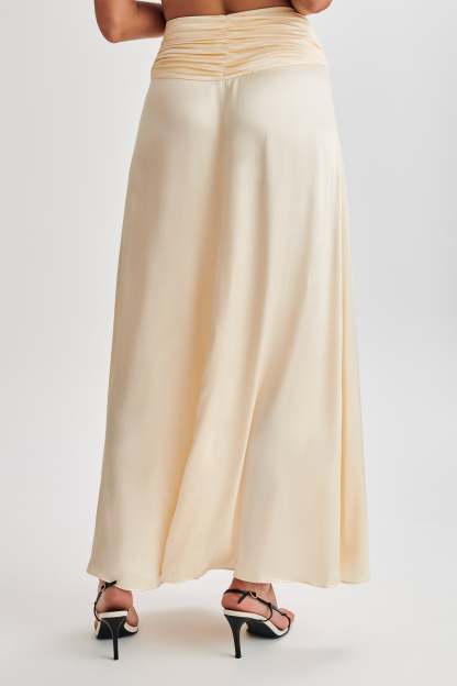 Clara Satin Ruched Maxi Skirt - Buttercream-My Chic Way.All Rights Reserved