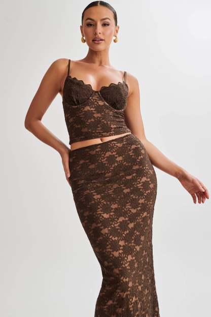 Joey Lace Corset Top - Chocolate-My Chic Way.All Rights Reserved