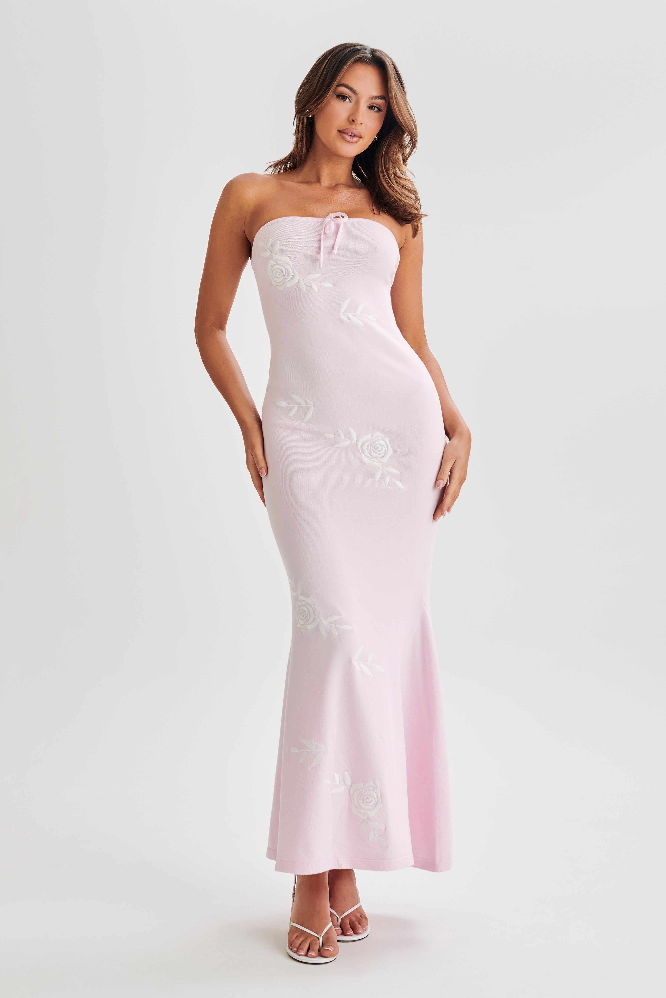 Lorelai Strapless Rose Knit Maxi Dress - Fairy Floss Pink-My Chic Way.All Rights Reserved