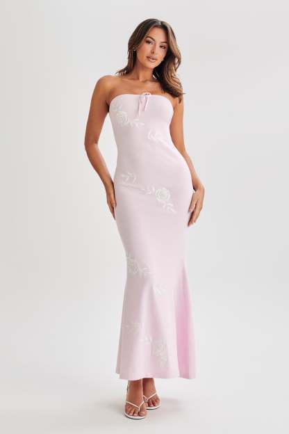 Lorelai Strapless Rose Knit Maxi Dress - Fairy Floss Pink-My Chic Way.All Rights Reserved