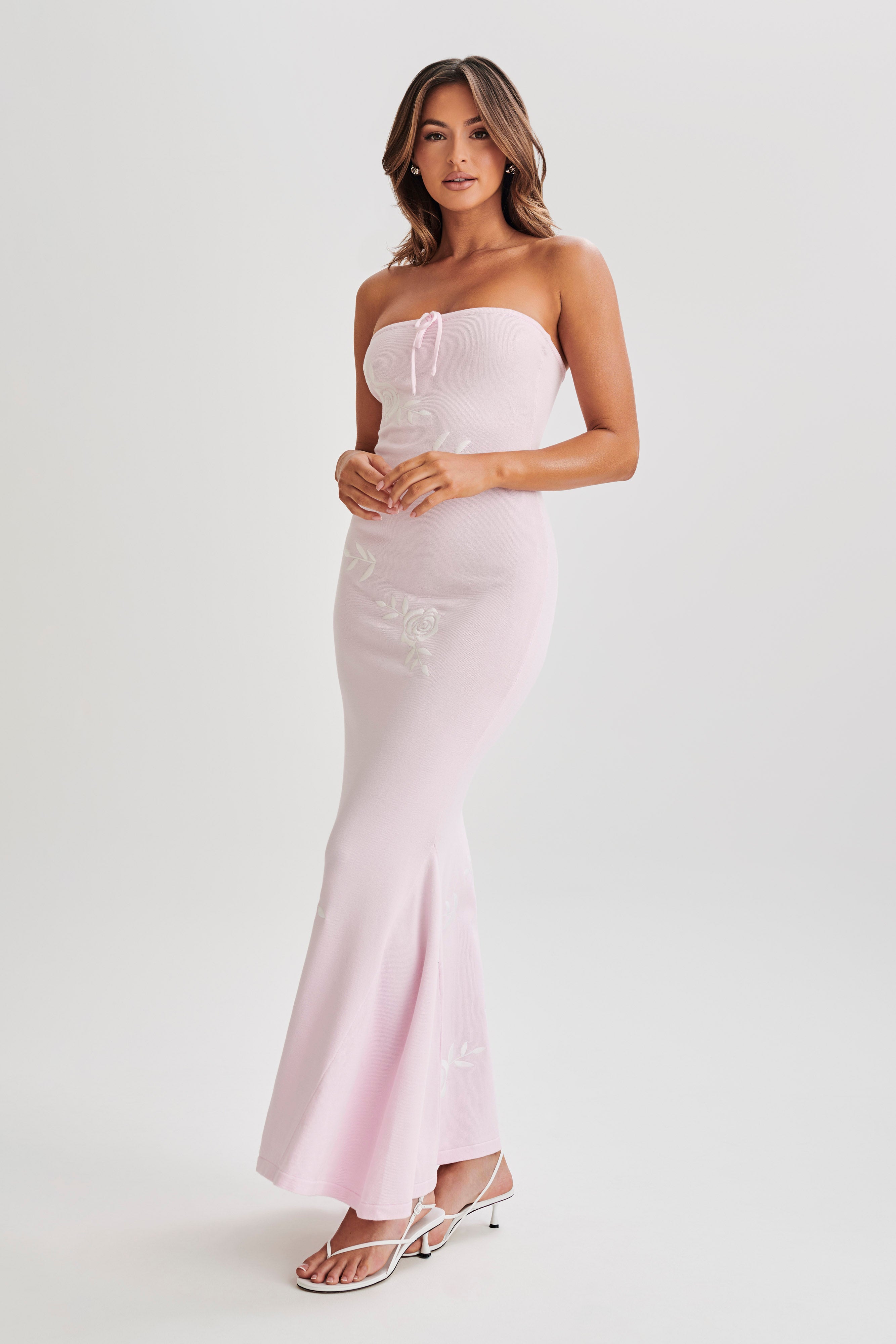 Lorelai Strapless Rose Knit Maxi Dress - Fairy Floss Pink-My Chic Way.All Rights Reserved