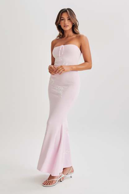 Lorelai Strapless Rose Knit Maxi Dress - Fairy Floss Pink-My Chic Way.All Rights Reserved