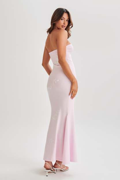 Lorelai Strapless Rose Knit Maxi Dress - Fairy Floss Pink-My Chic Way.All Rights Reserved