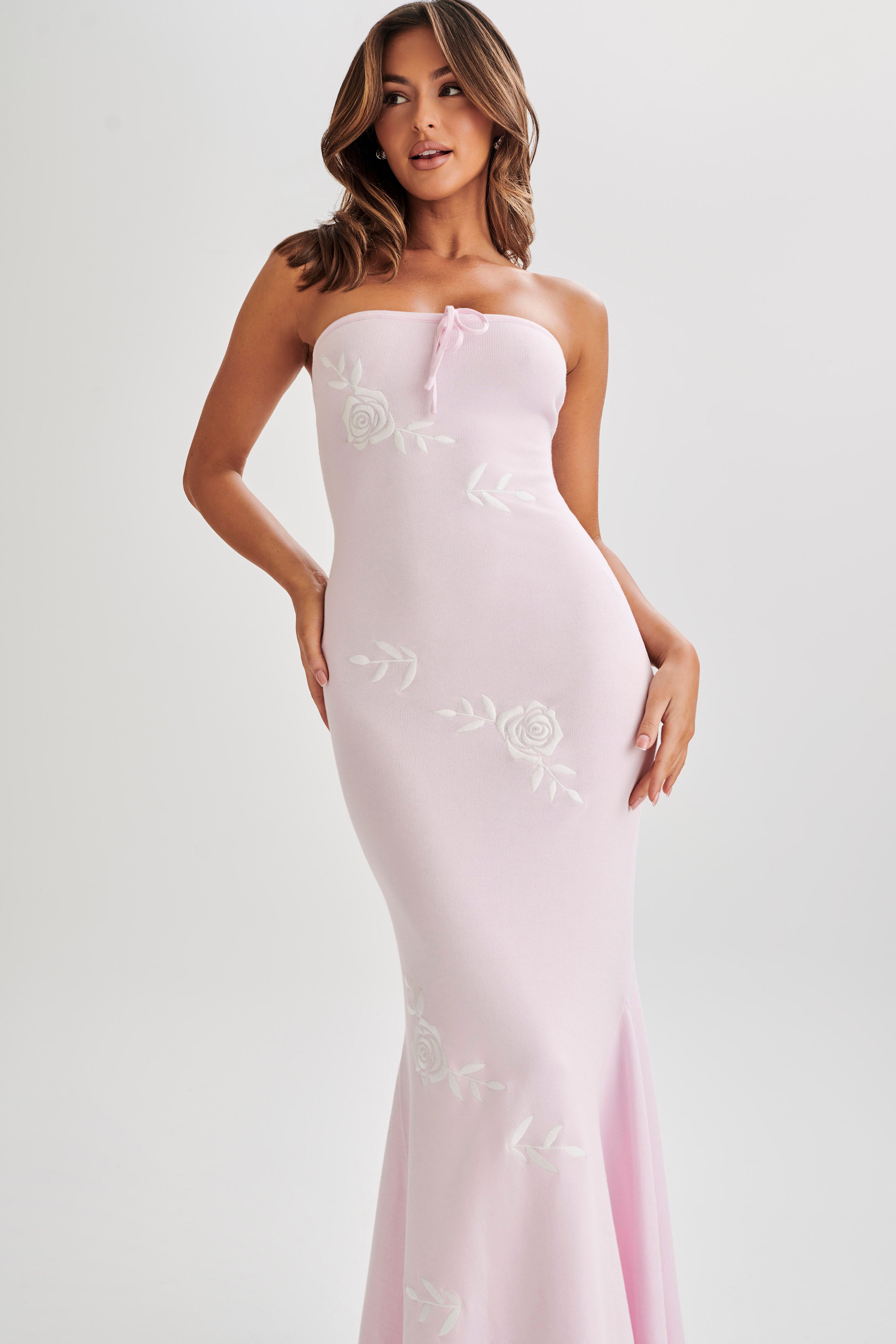 Lorelai Strapless Rose Knit Maxi Dress - Fairy Floss Pink-My Chic Way.All Rights Reserved