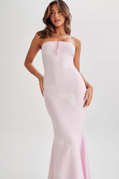 Lorelai Strapless Rose Knit Maxi Dress - Fairy Floss Pink-My Chic Way.All Rights Reserved