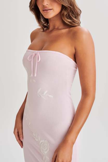 Lorelai Strapless Rose Knit Maxi Dress - Fairy Floss Pink-My Chic Way.All Rights Reserved